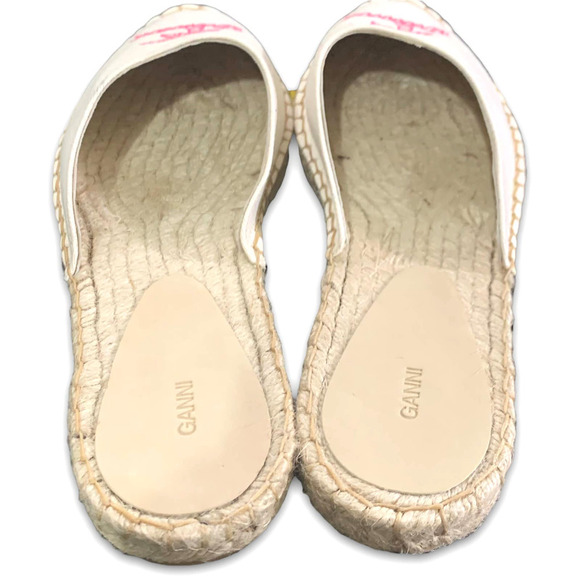 Ganni Embroidered Detail Neutral Canvas Espadrille Slip-On Slides US Size 11 NEW - Picture 6 of 11
